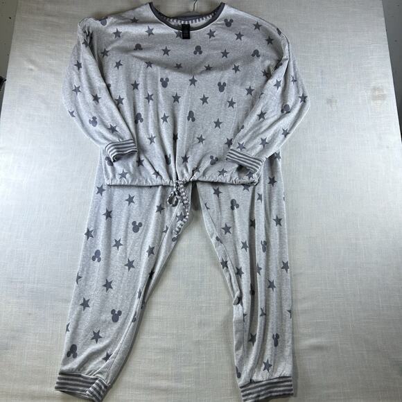 Disney Other - Disney Long Sleeve Fleece Pajama Set Size Large Gray Cozy Warm Cute